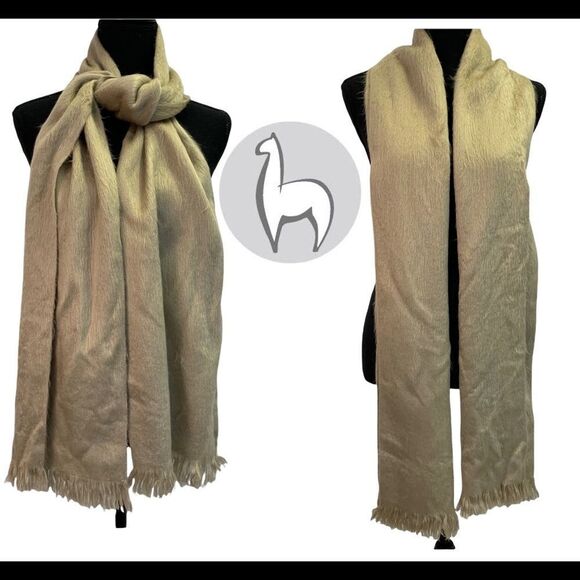 SHUPACA tan beige brown 100% alpaca soft warm fall winter unisex Scarf - Picture 9 of 9